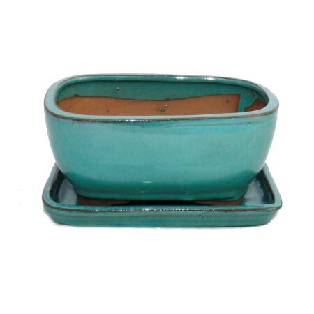 Bonsai cup and saucer Gr. 2 - turquoise - oval - model G92 - L 15,5cm - B 12,5cm - H 7cm