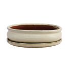 Bonsai-Schale mit Unterteller Gr. 3 - hellbeige - oval - Modell O47 - L 19cm - B 13,5cm - H 5cm