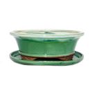 Bonsai cup and saucer Gr. 4 - green/beige - oval - model O4 - L 26cm - B 21cm - H 7,5cm