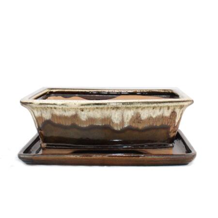 Bonsai cup and saucer Gr. 4 - brown/beige - rectangular - model G93 - L 25,5cm - B 20cm - H 9cm