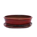 Bonsai-Schale mit Unterteller Gr. 5 - rot - oval - Modell O3 - L 31cm - B 24,5cm - H 8,5cm