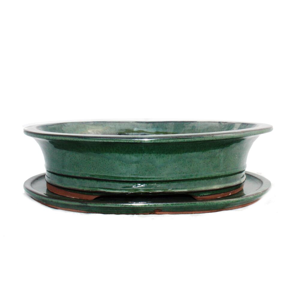 Bonsai-Schale mit Unterteller Gr. 4 - grün/beige - oval