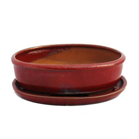 Bonsai cup and saucer Gr. 8 inch - red - oval - model O3 - L 21cm - W 16cm - H 6cm