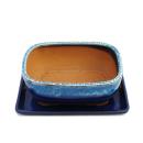 Bonsai-Schale mit Unterteller Gr. 8 Zoll - blau-beige - eckig - Modell G5B - L 20,5cm - B 16cm - H 8cm
