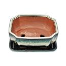 Bonsai bowl with saucer size 2 - special glaze with elegant gradient effect - rectangular G117 - black-white - L 15.8cm - W 12.5cm - H 6cm