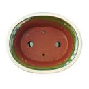 bol bonsaï avec soucoupe taille 4 - glaçure spéciale avec effet dégradé de couleurs nobles - ovale 09 - vert clair-beige - l 25,5cm - b 21cm - h 9cm