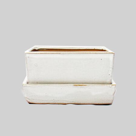 Bonsai bowl with water storage coaster - Gr. 2 - white - rectangular - L 13,7cm - W 9,2cm - H 4,8cm