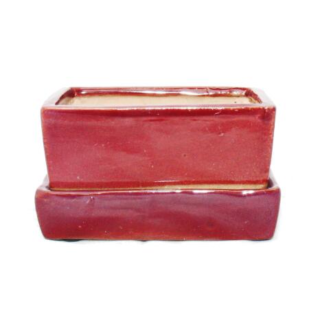 Bonsai bowl with water storage coaster - Gr. 2 - red - rectangular - L 13,7cm - W 9,2cm - H 4,8cm