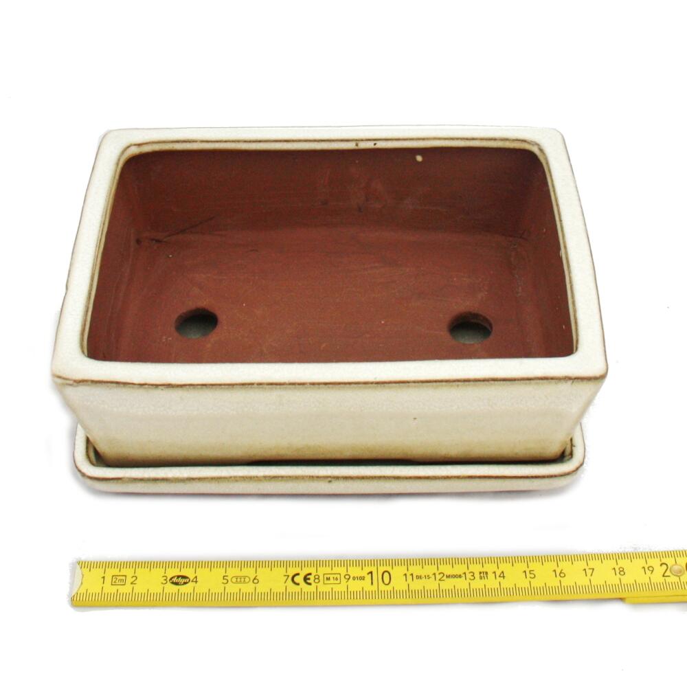 3 rechteckig G1 B 14cm Bonsai-Schale mit Unterteller Gr L 18cm blau