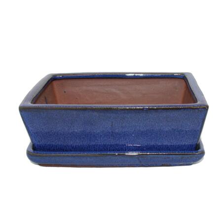 bol bonsaï avec soucoupe taille 3 - rectangulaire g1 - bleu - l 18cm - b 14cm - h 5,5cm