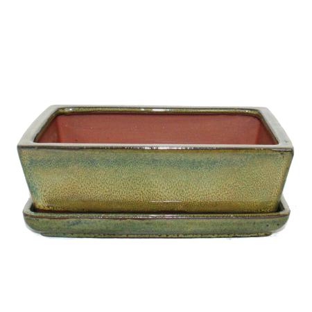 Bonsai bowl with saucer Gr. 3 - rectangular G1 - olive-brown - L 18cm - W 14cm - H 5,5cm