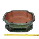 Bonsai bowl with saucer Gr. 4 - haitang I4 - green - L 26cm - W 20,5cm - H 8,5m