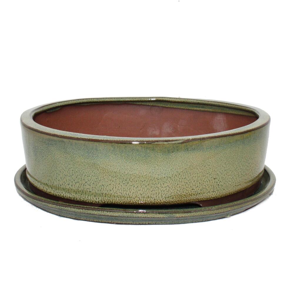1 Modell O7 oval Oliv-Braun Bonsai-Schale mit Unterteller Gr