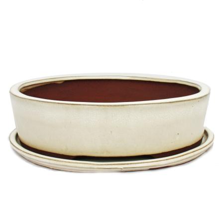 Bonsai bowl with saucer Gr. 4 - oval O1 - light beige - L 25cm - W 20cm - H 7,5cm