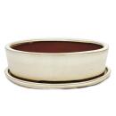 Bonsai-Schale mit Unterteller Gr. 4 - hellbeige - oval - Modell O1 - L 25cm - B 20cm - H 7,5cm