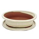 Bonsai bowl with saucer Gr. 4 - oval O4 - light beige - L...