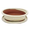 Bonsai-Schale mit Unterteller Gr. 4 - hellbeige - oval - Modell O4 - L 25cm - B 20cm - H 8cm