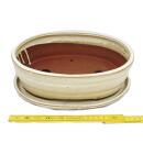 Bonsai-Schale mit Unterteller Gr. 4 - hellbeige - oval - Modell O7 - L 26cm - B 21cm - H 7,5cm