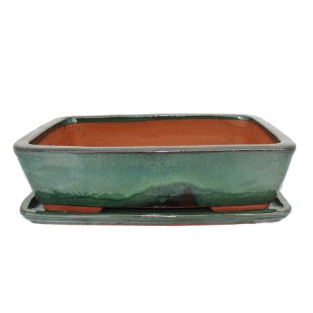 Bonsai-Schale mit Unterteller Gr. 4 - Grün - eckig - Modell G30 - grün - L 25cm - B 19cm - H 6,5cm