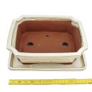 Bonsai bowl with saucer Gr. 4 - rectangular G4 - light beige - L 26cm - W 20cm - H 8cm