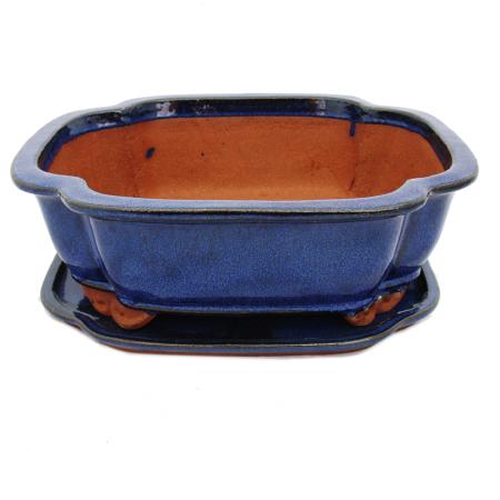 Bonsai-Schale mit Unterteller Gr. 5 - blau - haitang I4 - L 31,5cm - B 26cm - H 11cm