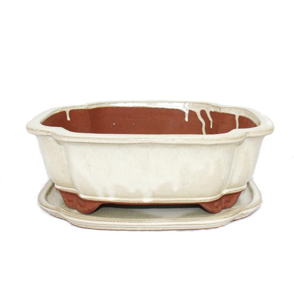 Bonsai bowl with saucer size 5 - haitang I4 - light beige - L 31.5cm