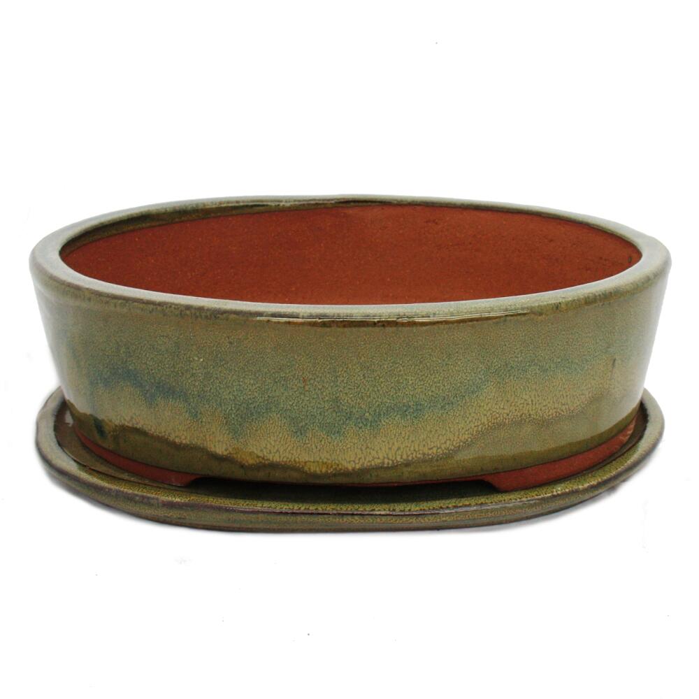 Exotenherz - Bonsai schaal met schotel Gr. 4 - rood - ovaal - model O3 - L 26cm - B 20,5cm - H 7,5cm