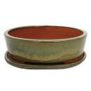 Bonsai bowl with saucer Gr. 5 - oval O1 - olive-brown - L 31cm - W 24cm - H 9cm