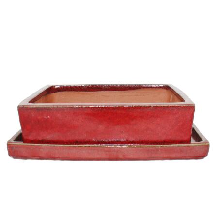 Bonsai bowl - oversized - rectangular - red - L 41cm - W 33.5cm - H 11cm