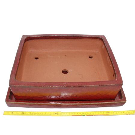 Bonsai-Schale - bergre - rechteckig - rot - L 41cm - B 33,5cm - H