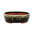 Bonsai bowl - oval O4 - two-tone brown-turquoise - L27.5cm x W21.5cm x H8cm