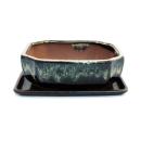 Bonsai-Schale mit Unterteller Gr. 3 - Sonderglasur mit edlem Farbverlauf-Effekt - rechteckig G117 - schwarz-weiss -  L 21cm - B 16cm - H 7cm