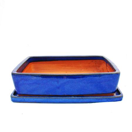 Bonsai-Schale mit Unterteller Gr. 6 - Blau - rechteckig - G30 - L 36cm - B 27cm - H 9cm