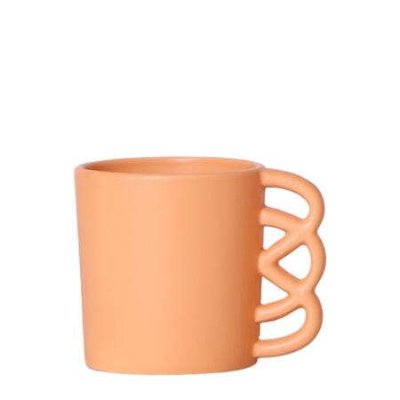 Übertopf "Happy Mug" - glücklicher Kaffebecher - fröhliche Keramik passend für 9cm Töpfe - orange