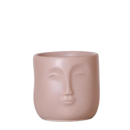 Planter "Zen Face" - sand-colored brown - ceramic with face - suitable for 9cm pots