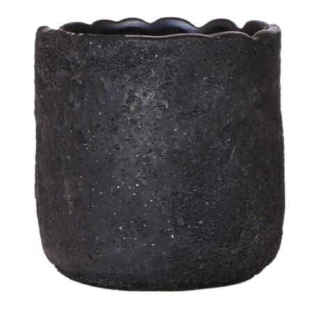 Cachepot "Moon" - lunar landscape - matt glaze with rough surface - suitable for 9cm pots - black