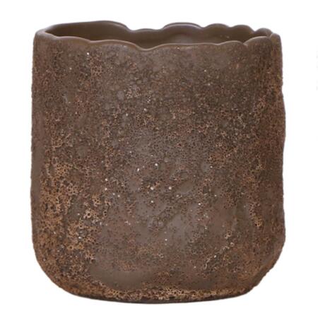 Cachepot "Moon" - lunar landscape - matt glaze with rough surface - suitable for 9cm pots - brown