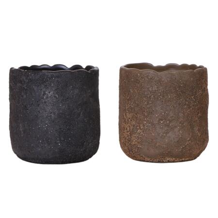 Cachepot duo "Moon" - lunar landscape - matt glaze with rough surface - suitable for 9cm pots - black and brown