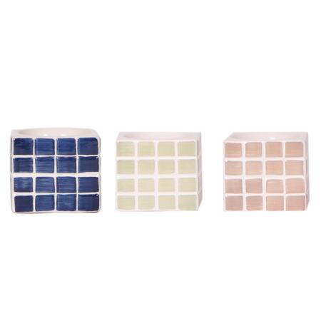 "Mosaic cube" cachepot trio - set of 3 colorful pots - blue-sand - for 6cm pots
