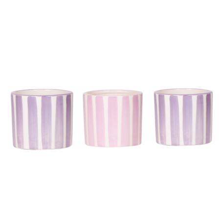 "Painted Stripe" cachepot trio - set of 3 pots - striped - pink - suitable for 6cm pots