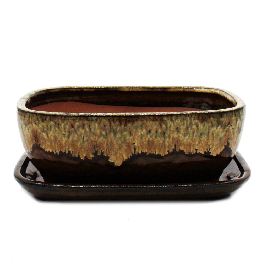 Bol à Bonsaï Avec Soucoupe Rectangulaire Taille 4 Marron/Beige - 26x20x9 Cm Modèle GB5