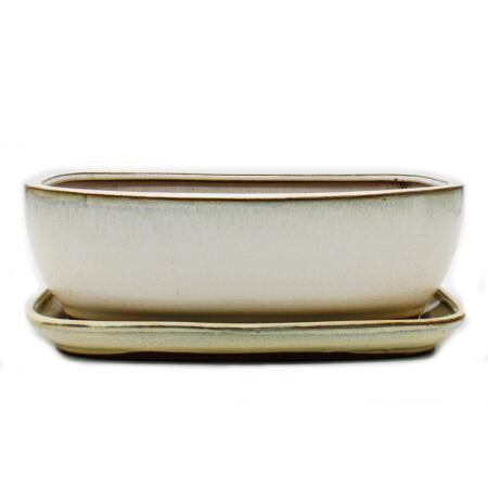 bonsai bowl with saucer size 5 - light beige - rectangular - model gb5 - l 31cm - w 25cm - h 10cm