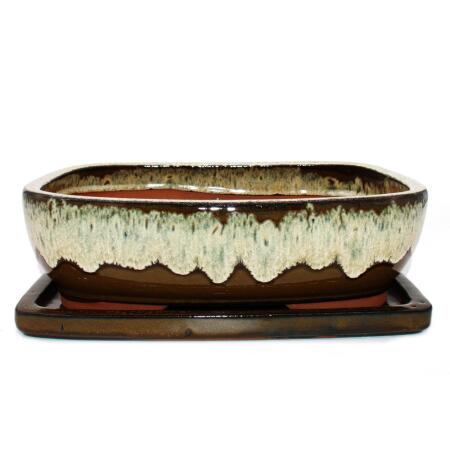 Bonsai-Schale mit Unterteller Gr. 6 Braun-Beige rechteckig Modell GB5 L 37cm B 28cm H 10cm
