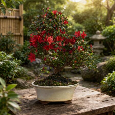 Rhododendron indicum - blooming azalea - outdoor bonsai