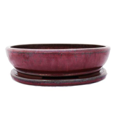 Bonsai-Schale mit Unterteller Gr. 6 - rot - oval - Modell O3 - L 36cm - B 28cm - H 10cm