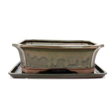 bol bonsaï avec soucoupe taille 5 - brun olive - angulaire - modèle g4 - l 31cm - l 23cm - h 9,5 cm
