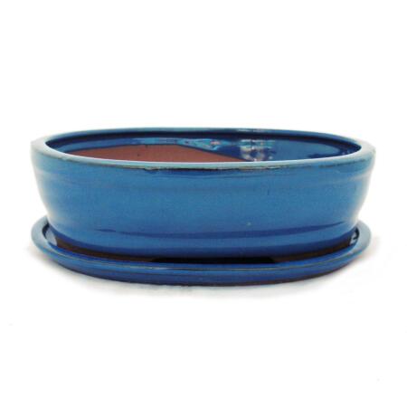 Bonsai cup and saucer Gr. 4 - blue oval - model O7 - L 26cm - B 21cm - H 7,5cm