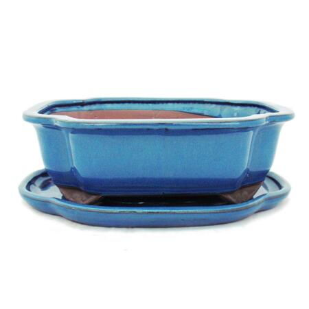 Bonsai cup and saucer Gr. 4 - blue - haitang/oval - model I4 - L 26cm - B 20.5cm - H 8.5cm