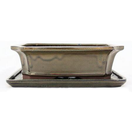 Bonsai cup and saucer Gr. 4 - Olive Brown - Square - Model G4 - L 26cm - B 20cm - H 8cm