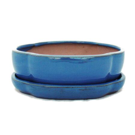 Bonsai cup and saucer Gr. 3 - blue - haitang/oval - model I5 - L 17cm - B 14cm - H 5,5cm